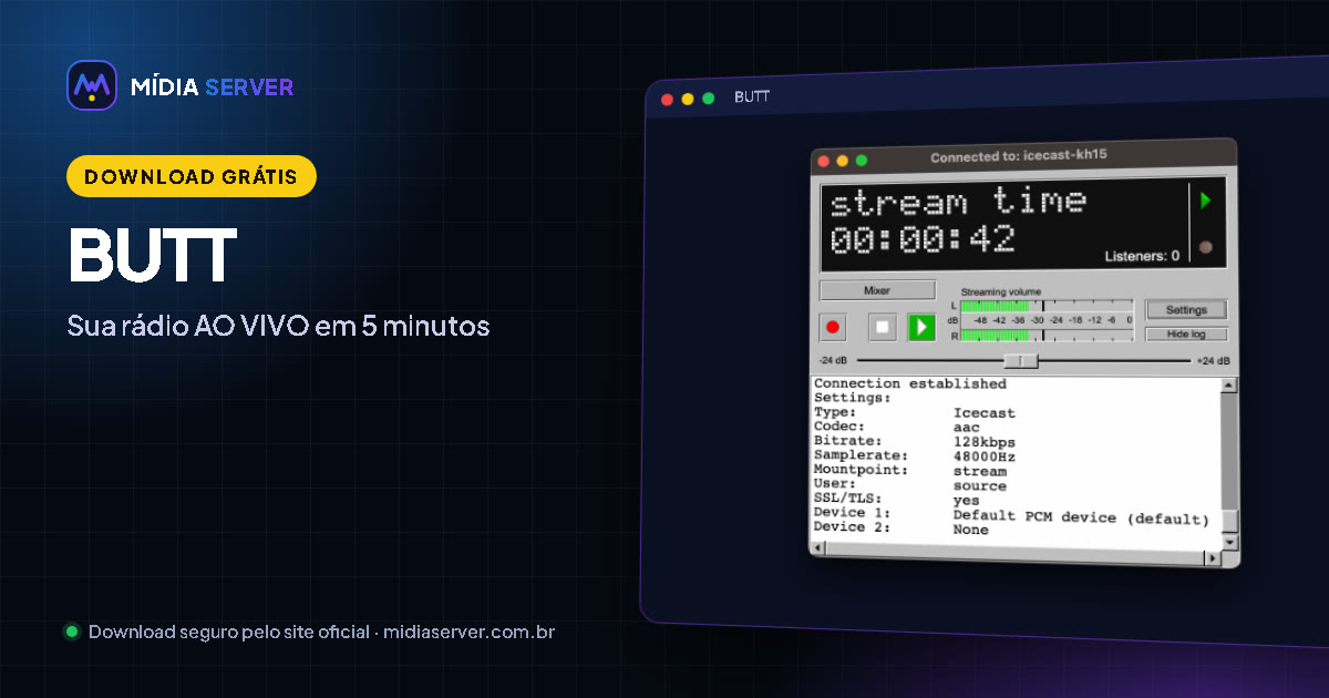 BUTT: Download BUTT grátis: transmita sua rádio ao vivo para o streaming