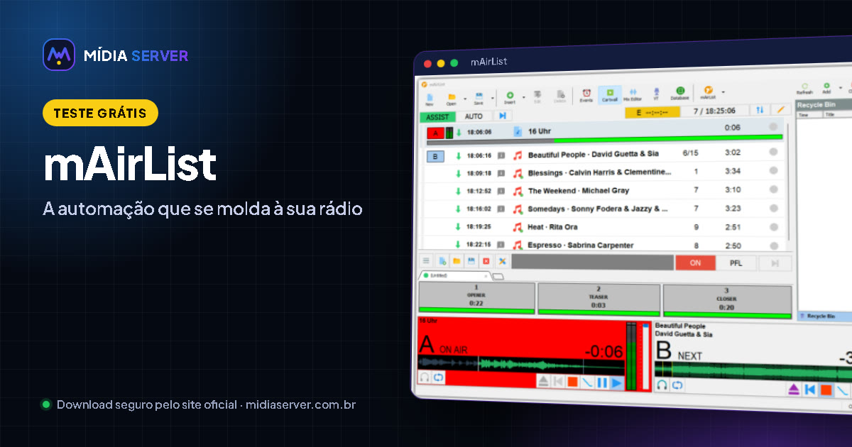mAirList: Download mAirList: automação profissional para rádio