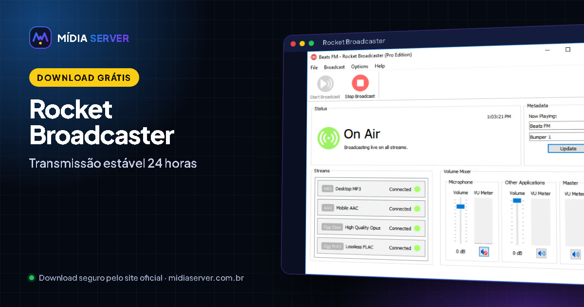 Rocket Broadcaster: Rocket Broadcaster: encoder moderno para transmitir sua rádio