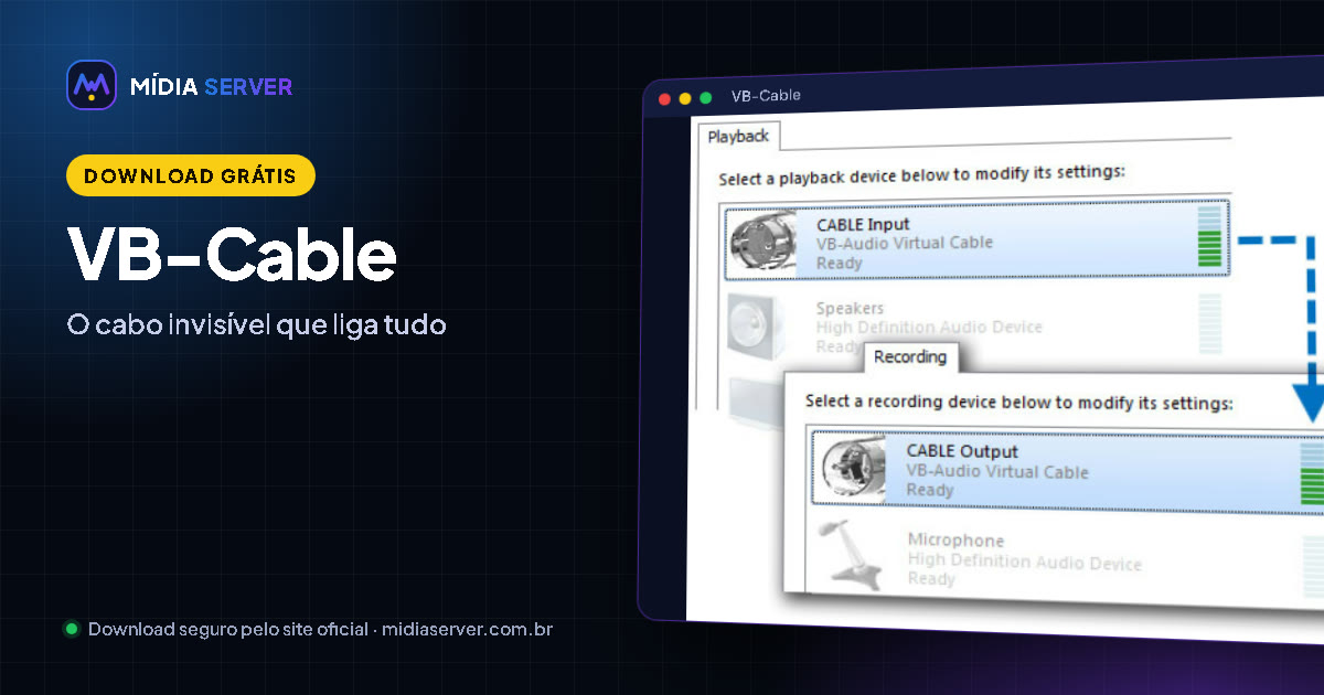 VB-Cable: VB-Cable: placa de som virtual para ligar a automação ao encoder